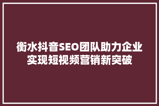 衡水抖音SEO团队助力企业实现短视频营销新突破  第1张