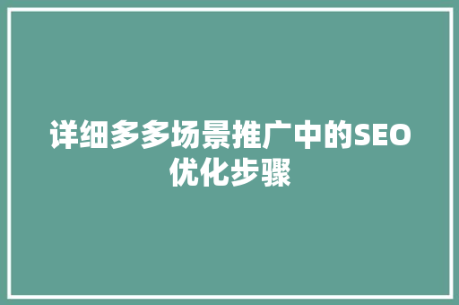 详细多多场景推广中的SEO优化步骤