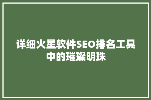 详细火星软件SEO排名工具中的璀璨明珠