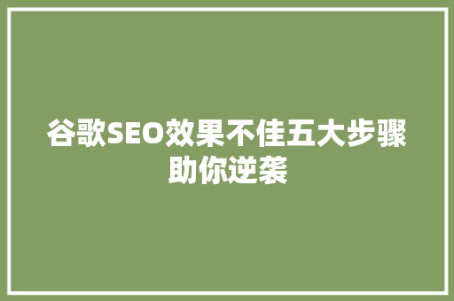谷歌SEO效果不佳五大步骤助你逆袭