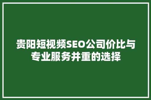 贵阳短视频SEO公司价比与专业服务并重的选择