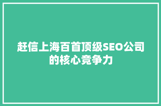 赶信上海百首顶级SEO公司的核心竞争力