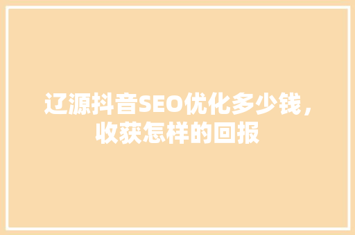 辽源抖音SEO优化多少钱，收获怎样的回报