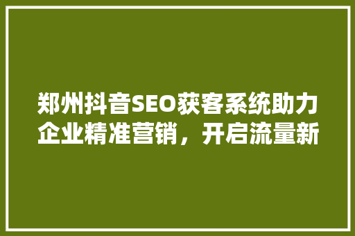郑州抖音SEO获客系统助力企业精准营销，开启流量新时代  第1张