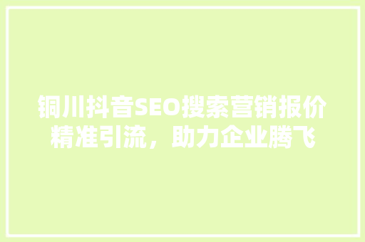 铜川抖音SEO搜索营销报价精准引流，助力企业腾飞