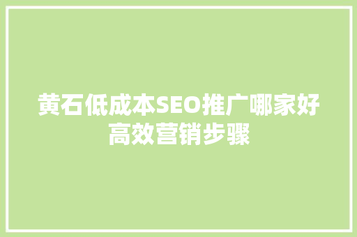 黄石低成本SEO推广哪家好高效营销步骤