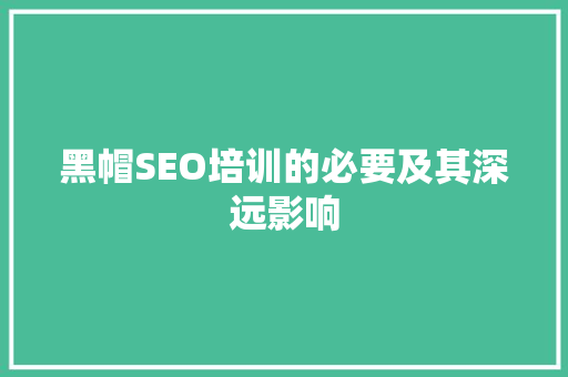黑帽SEO培训的必要及其深远影响