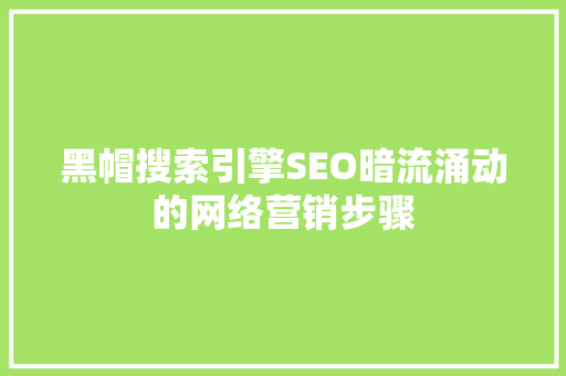 黑帽搜索引擎SEO暗流涌动的网络营销步骤