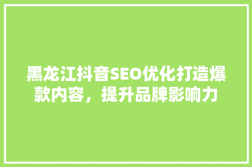 黑龙江抖音SEO优化打造爆款内容，提升品牌影响力