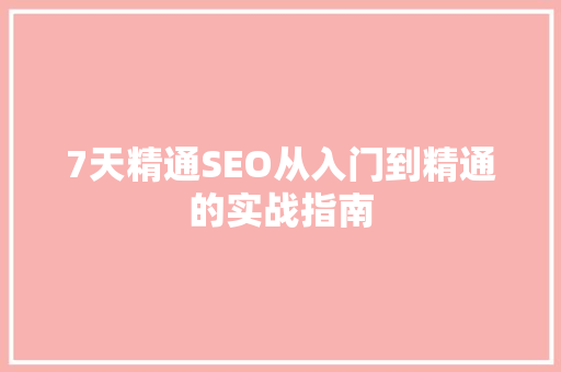 7天精通SEO从入门到精通的实战指南  第1张