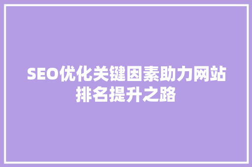 SEO优化关键因素助力网站排名提升之路