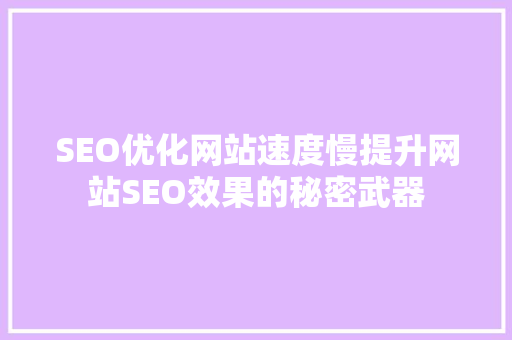 SEO优化网站速度慢提升网站SEO效果的秘密武器