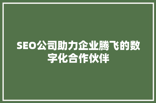 SEO公司助力企业腾飞的数字化合作伙伴