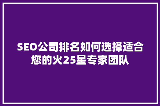 SEO公司排名如何选择适合您的火25星专家团队