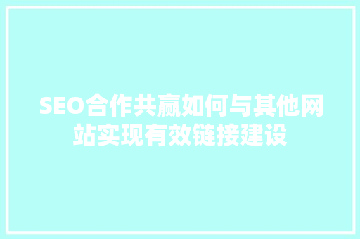 SEO合作共赢如何与其他网站实现有效链接建设