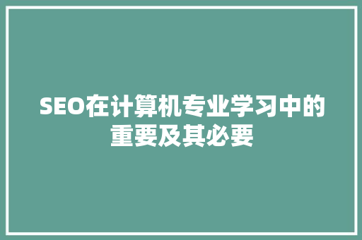SEO在计算机专业学习中的重要及其必要
