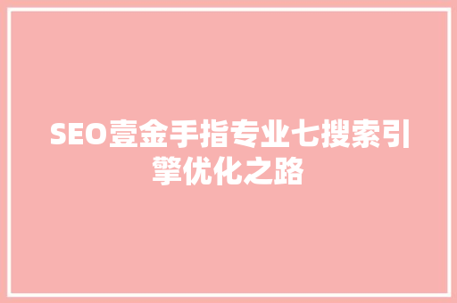 SEO壹金手指专业七搜索引擎优化之路