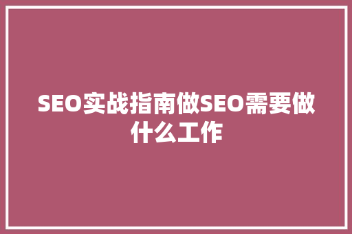 SEO实战指南做SEO需要做什么工作