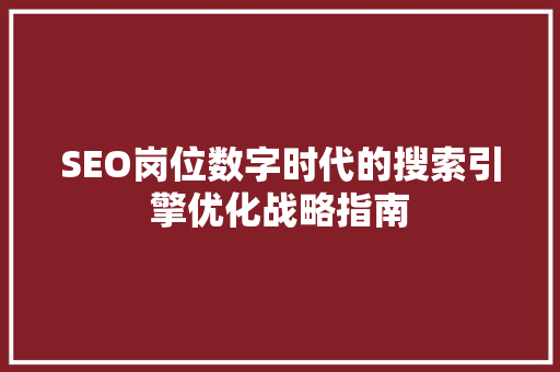 SEO岗位数字时代的搜索引擎优化战略指南  第1张