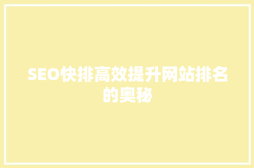 SEO快排高效提升网站排名的奥秘