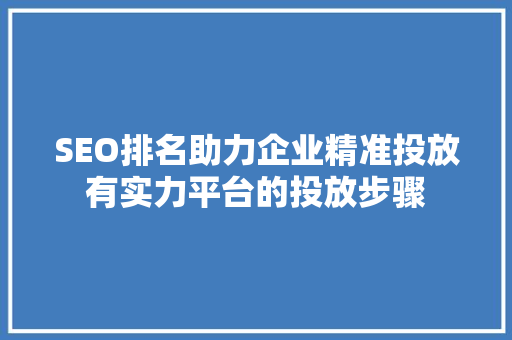 SEO排名助力企业精准投放有实力平台的投放步骤