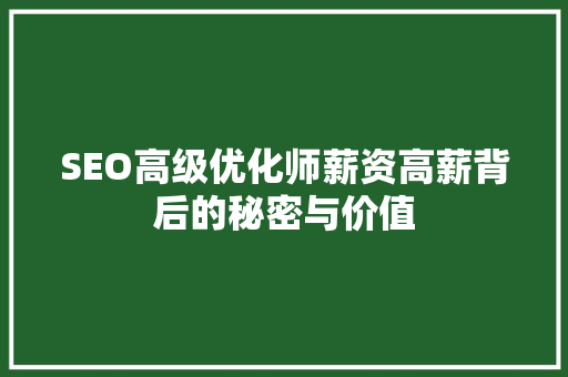 SEO高级优化师薪资高薪背后的秘密与价值
