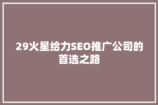 29火星给力SEO推广公司的首选之路