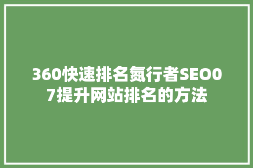 360快速排名氮行者SEO07提升网站排名的方法