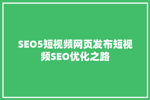 SEO5短视频网页发布短视频SEO优化之路