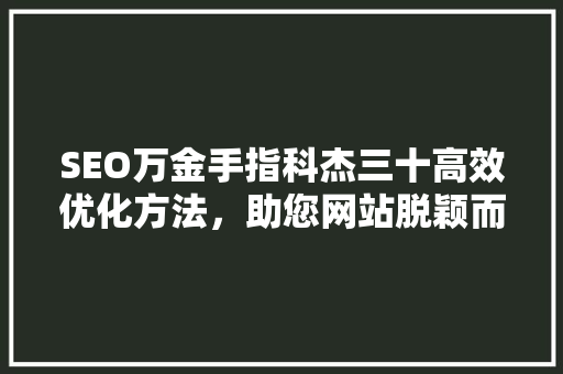 SEO万金手指科杰三十高效优化方法，助您网站脱颖而出