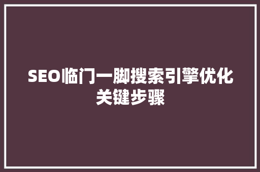 SEO临门一脚搜索引擎优化关键步骤