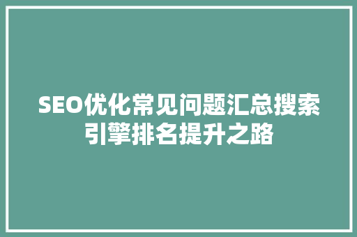 SEO优化常见问题汇总搜索引擎排名提升之路  第1张