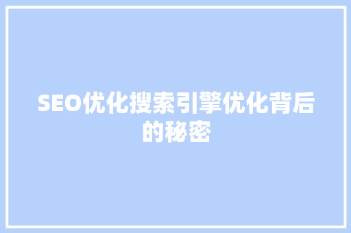 SEO优化搜索引擎优化背后的秘密
