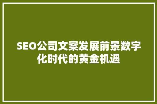 SEO公司文案发展前景数字化时代的黄金机遇