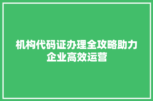 机构代码证办理全攻略助力企业高效运营