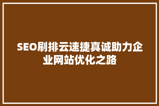 SEO刷排云速捷真诚助力企业网站优化之路