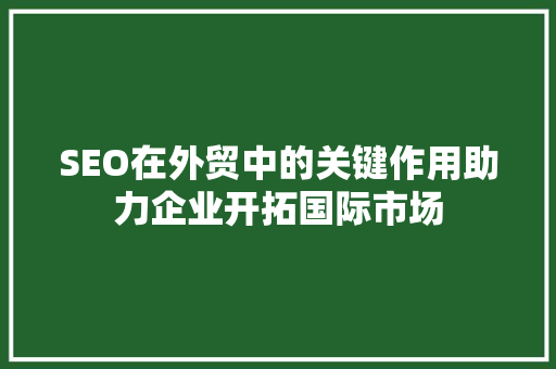 SEO在外贸中的关键作用助力企业开拓国际市场