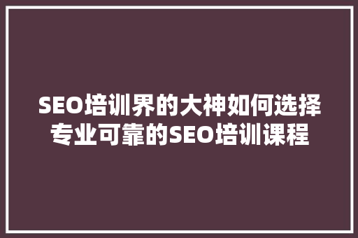 SEO培训界的大神如何选择专业可靠的SEO培训课程