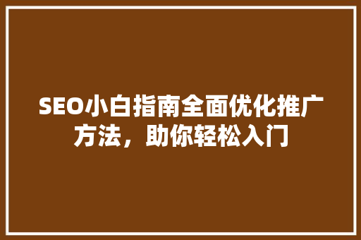SEO小白指南全面优化推广方法，助你轻松入门