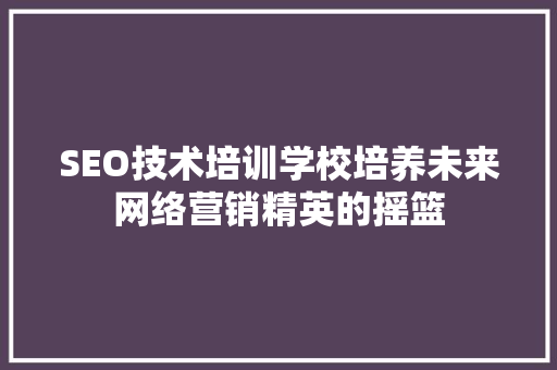 SEO技术培训学校培养未来网络营销精英的摇篮