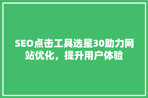 SEO点击工具选星30助力网站优化，提升用户体验