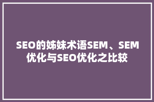 SEO的姊妹术语SEM、SEM优化与SEO优化之比较