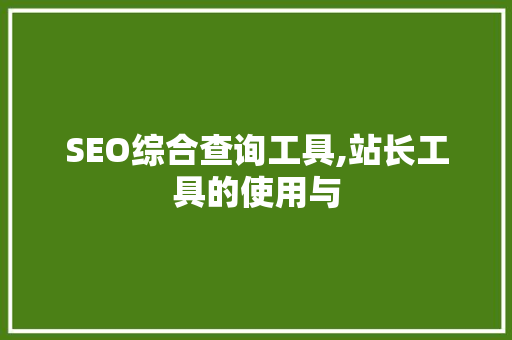 SEO综合查询工具,站长工具的使用与