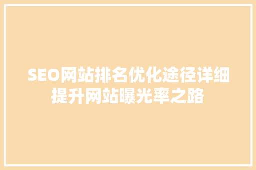 SEO网站排名优化途径详细提升网站曝光率之路