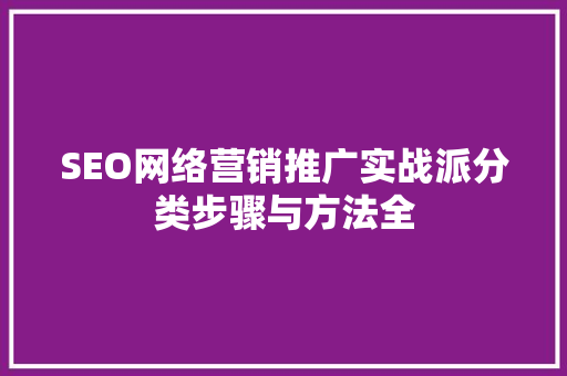 SEO网络营销推广实战派分类步骤与方法全