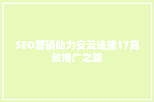 SEO营销助力安云速捷17高效推广之路