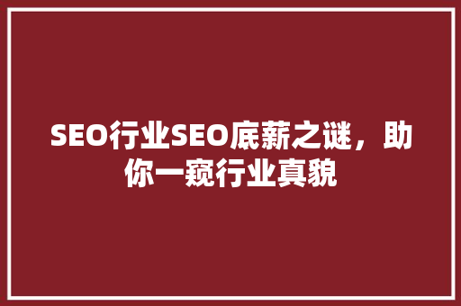 SEO行业SEO底薪之谜，助你一窥行业真貌