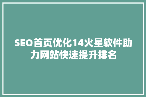SEO首页优化14火星软件助力网站快速提升排名