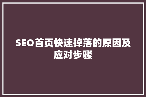 SEO首页快速掉落的原因及应对步骤  第1张