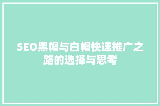 SEO黑帽与白帽快速推广之路的选择与思考